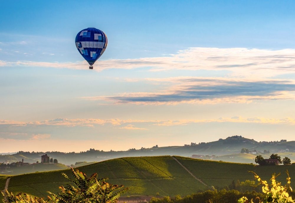 Hot-air balloon flight over the Monferrato hills